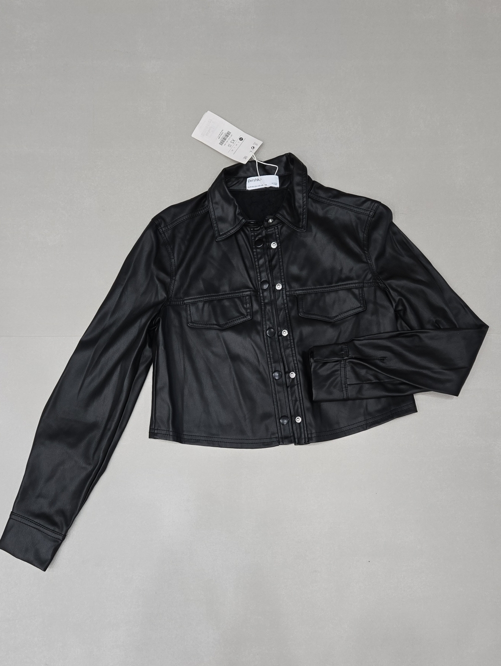 NWT! Bershka Black Faux Leather Cropped Jacket Size XS